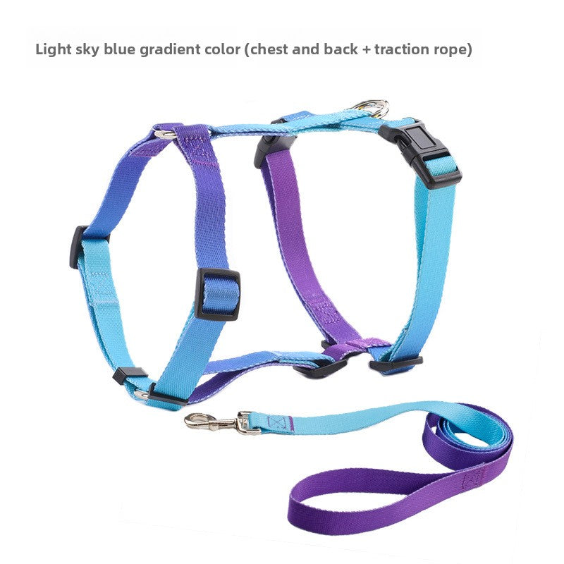 Padded dog harness set shown in light sky blue and beige red