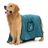 Microfibre pet bath towel with pocket gloves in Emerald Green, showing size and shape