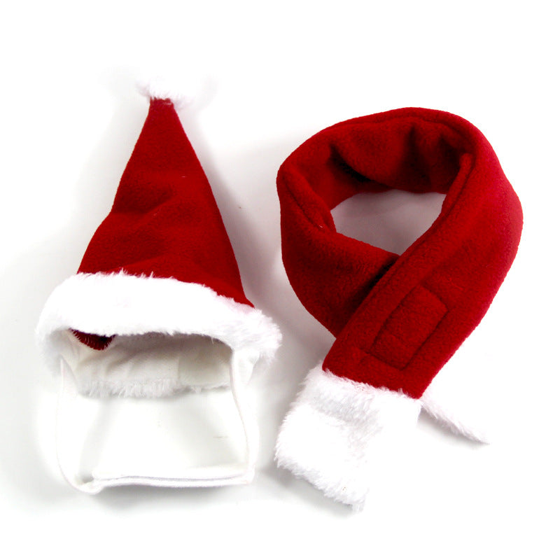 Christmas velvet pet scarf and hat set in Suit Set, top view