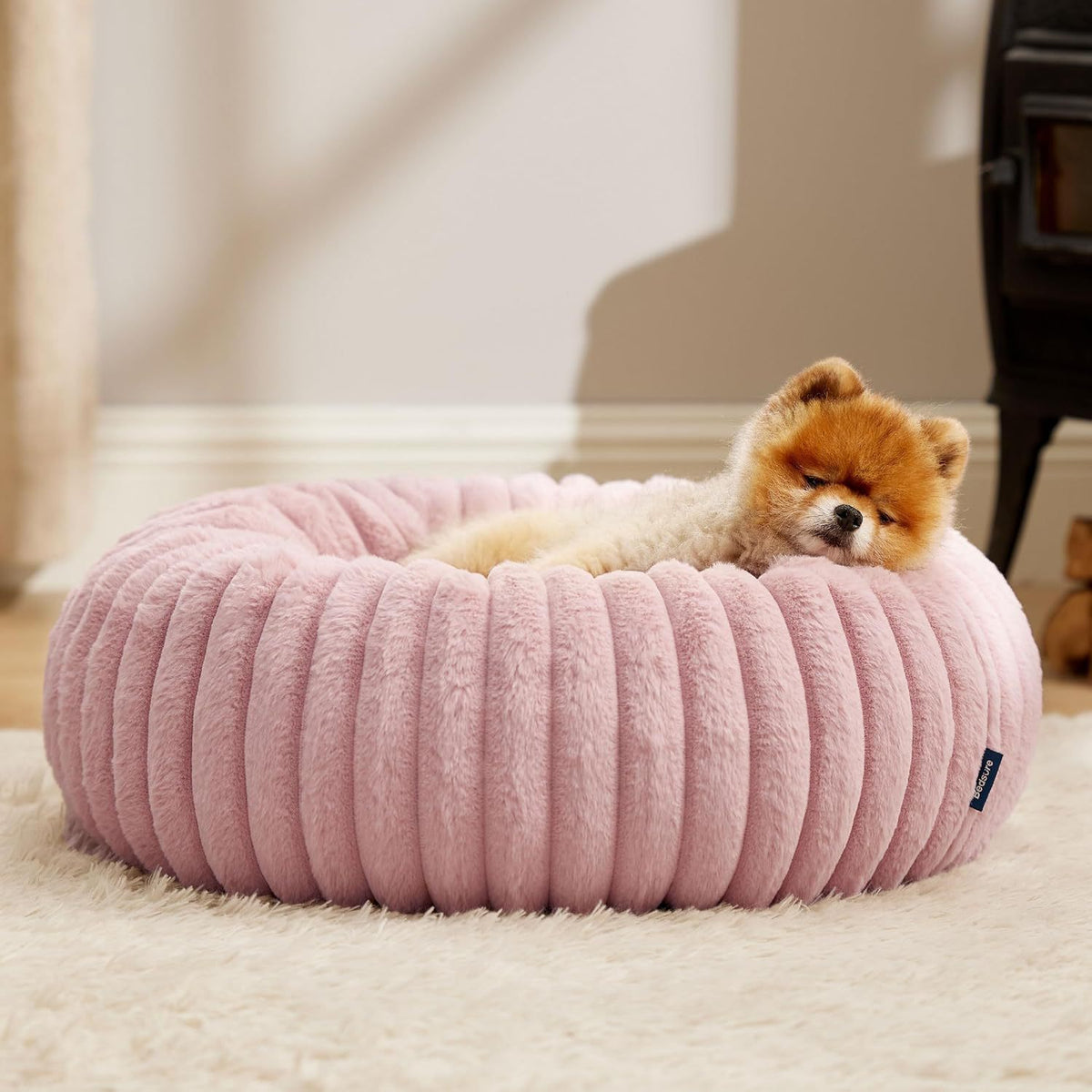 Calming Round Plush Pet Bed, Fluffy Donut Nest for Dogs and Cats