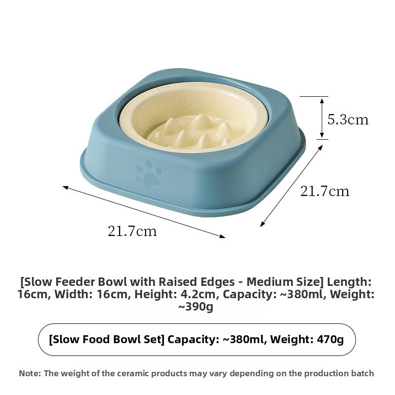 Ceramic Slow Feeder Pet Bowl with Removable Yogurt Box and Non-Slip Base in Seven Colours