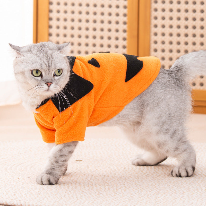 Fleece lined Halloween pumpkin dog costume, in Orange, sizes Extra Small to 2XL, image 3