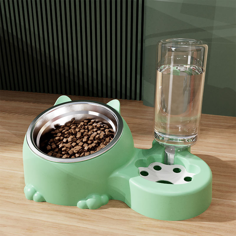 Dual Bowl Pet Feeder with Anti-Knock Base and Raised Neck Protection Design