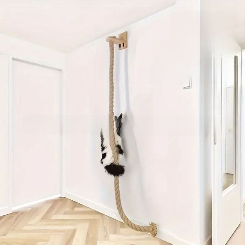 Floor-to-ceiling cat climbing pole with rope, main product photo