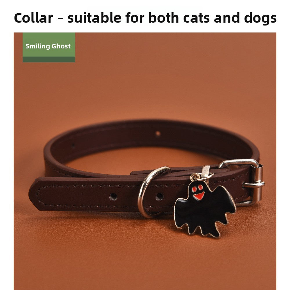 Halloween PU leather dog collar with charm, available from Pet Royale UK