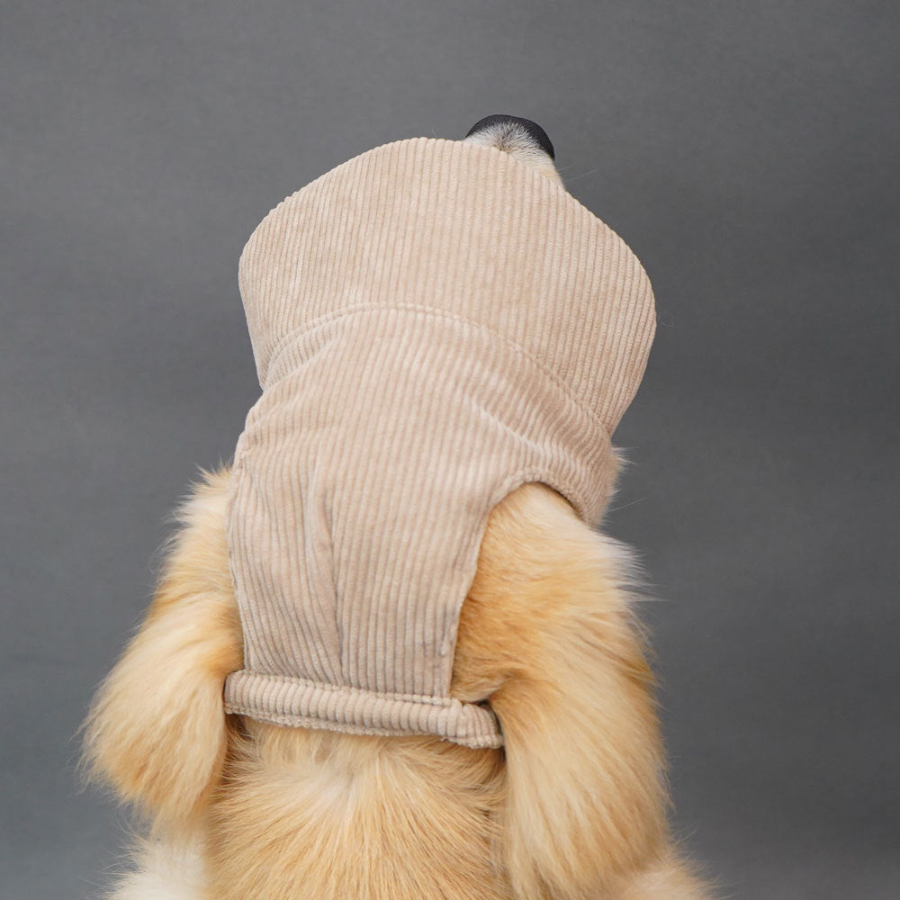 Dog baseball cap with ear openings in Corduroy Green, front view