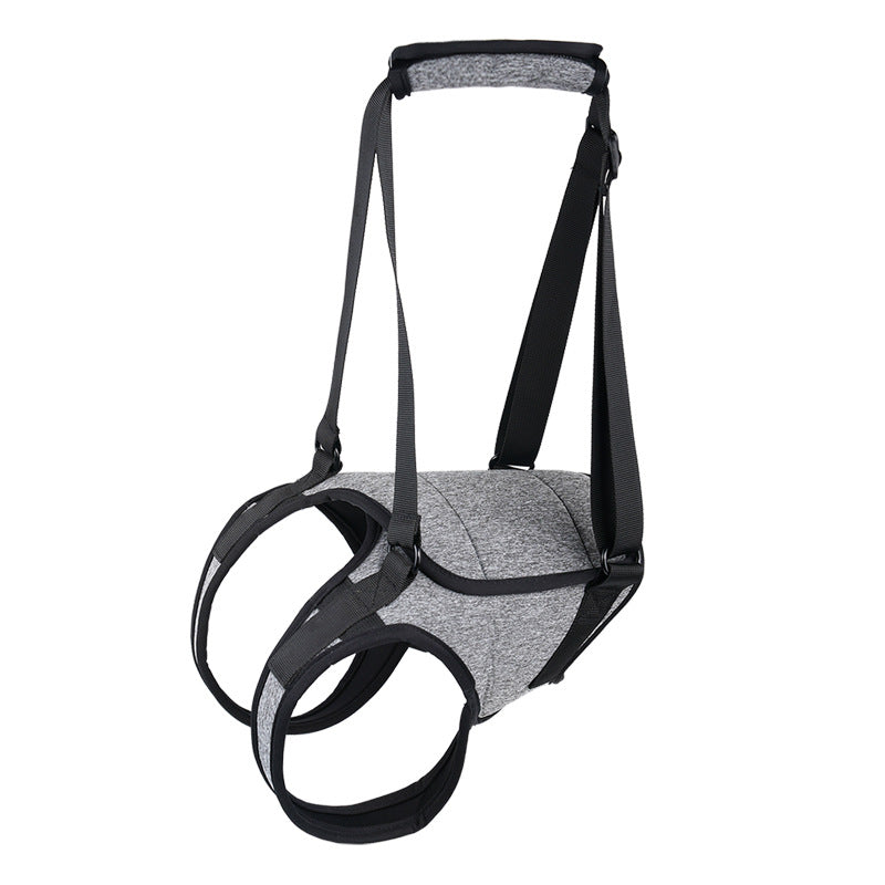 Rear support dog lift harness in light grey with detachable handle