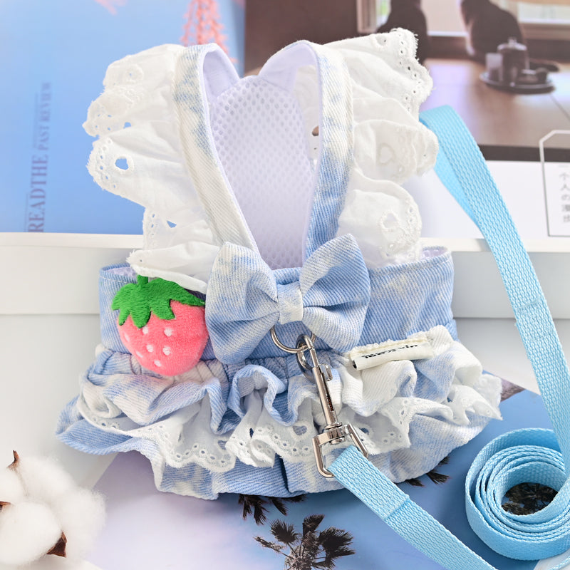 Princess cotton dog dress with matching lead in Pink Dress, material detail