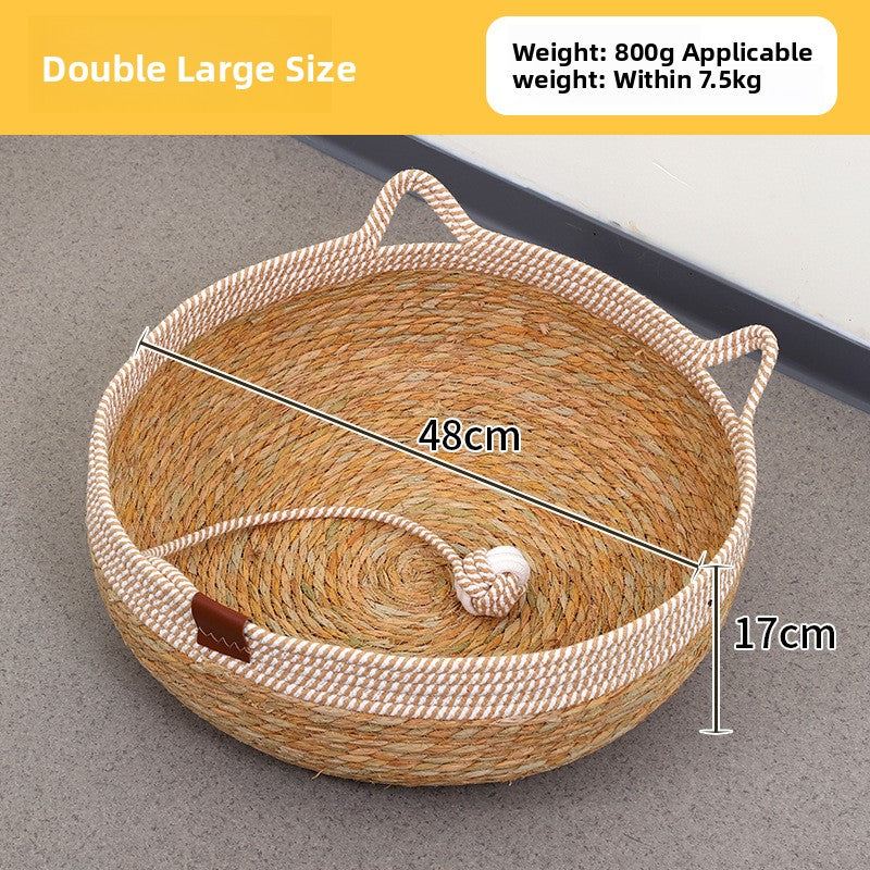 Handwoven grass and cotton linen cat nest with scratch pad, product image 8