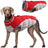Windproof fleece lined padded dog coat in Blue and Grey, front view