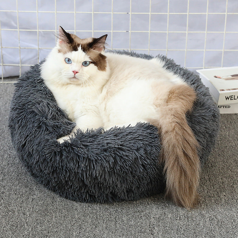 Round Plush Pet Bed Donut Cat Dog Nest Mat
