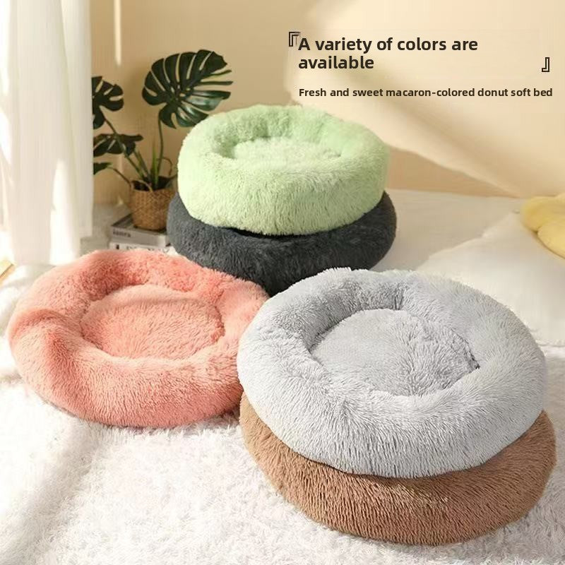 Avocado green round plush pet bed with thick padding, view 14