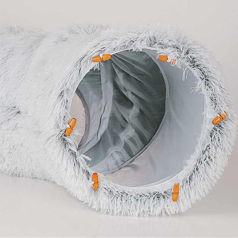 Foldable plush cat tunnel play tube, warm breathable nest bed - view 2