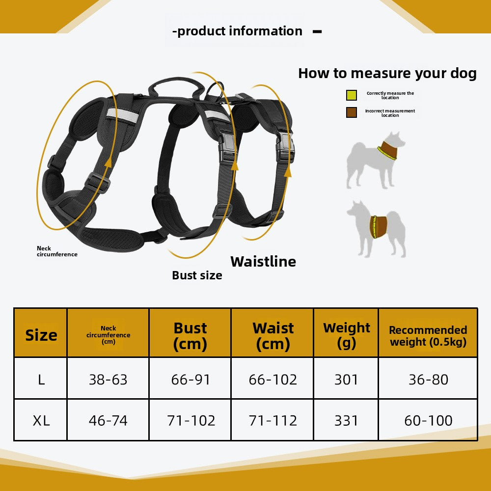 Escape-resistant reflective harness for larger dogs, available from Pet Royale UK