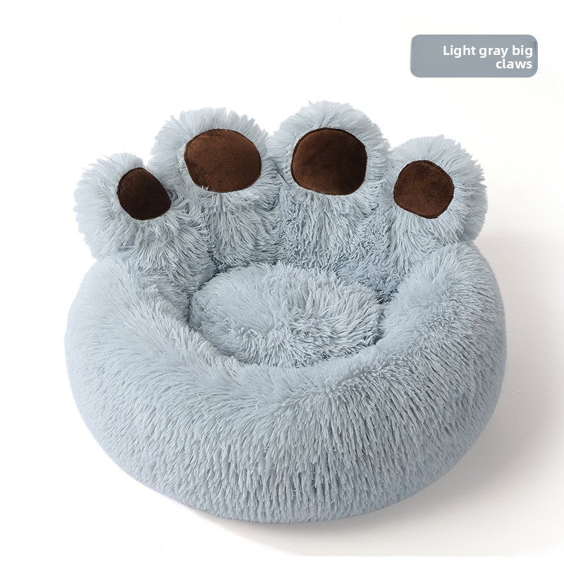 Bear Paw Pet Sofa Bed with Soft Long Plush for All Seasons