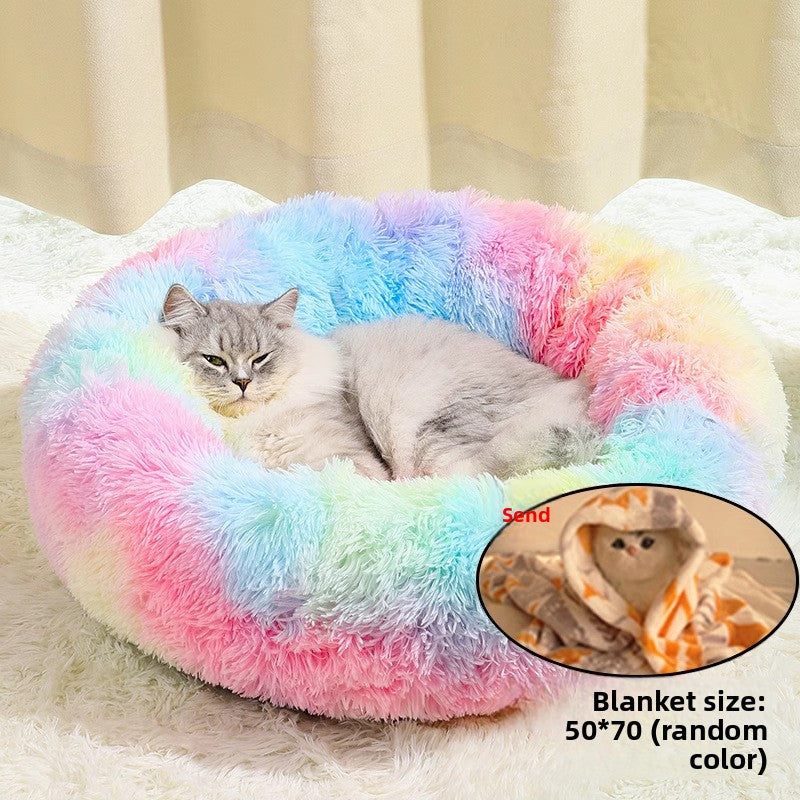 Grey thick velvet donut cat bed with plush padding, photo 30