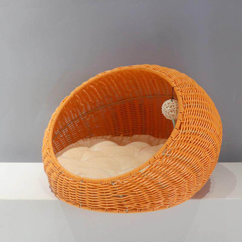 Hand woven rattan cat bed with removable washable cushion, view 13 of 23