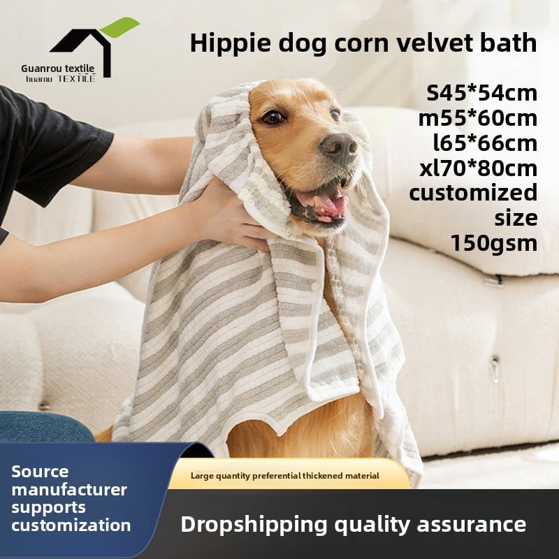 Superfine fibre quick-drying dog bathrobe in Pink Stripe, front view