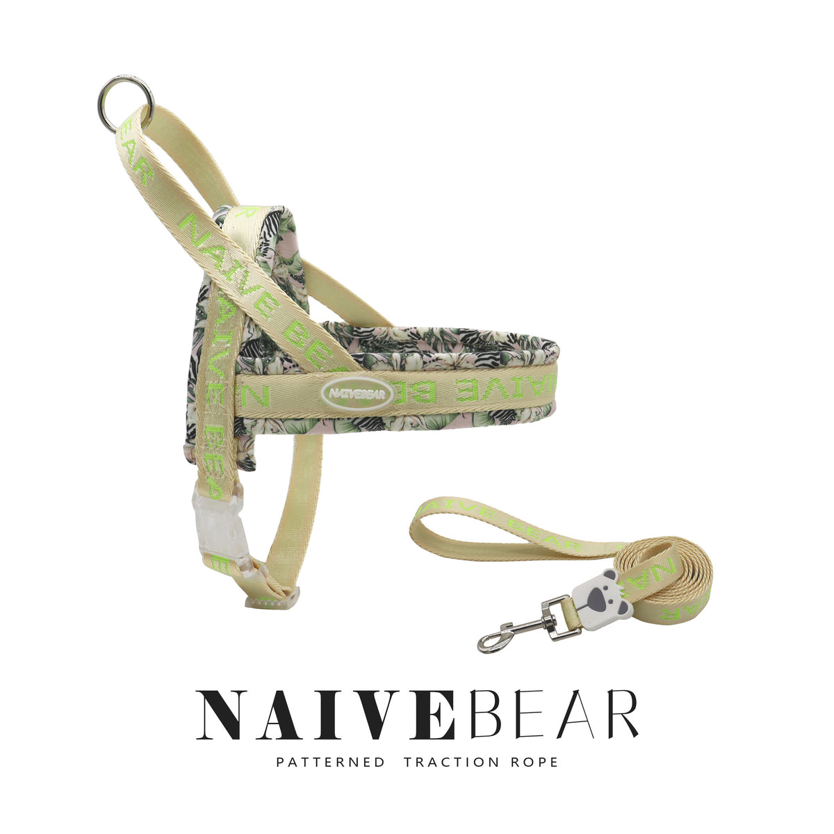 Saddle dog harnesses in pink orange, khaki and lavender prints