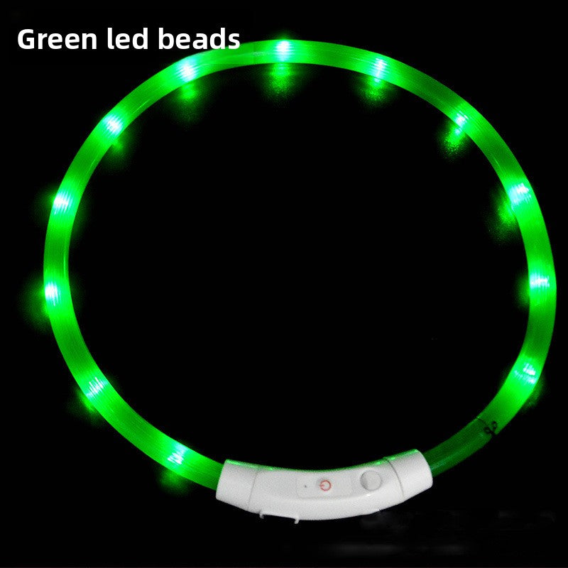 USB rechargeable LED silicone dog collar in Pink Fibre Optic, material detail