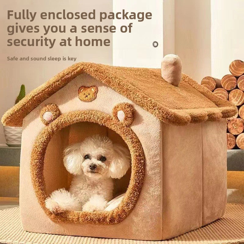 Washable Dog House Bed with Removable Mat, Cosy Pet Cave