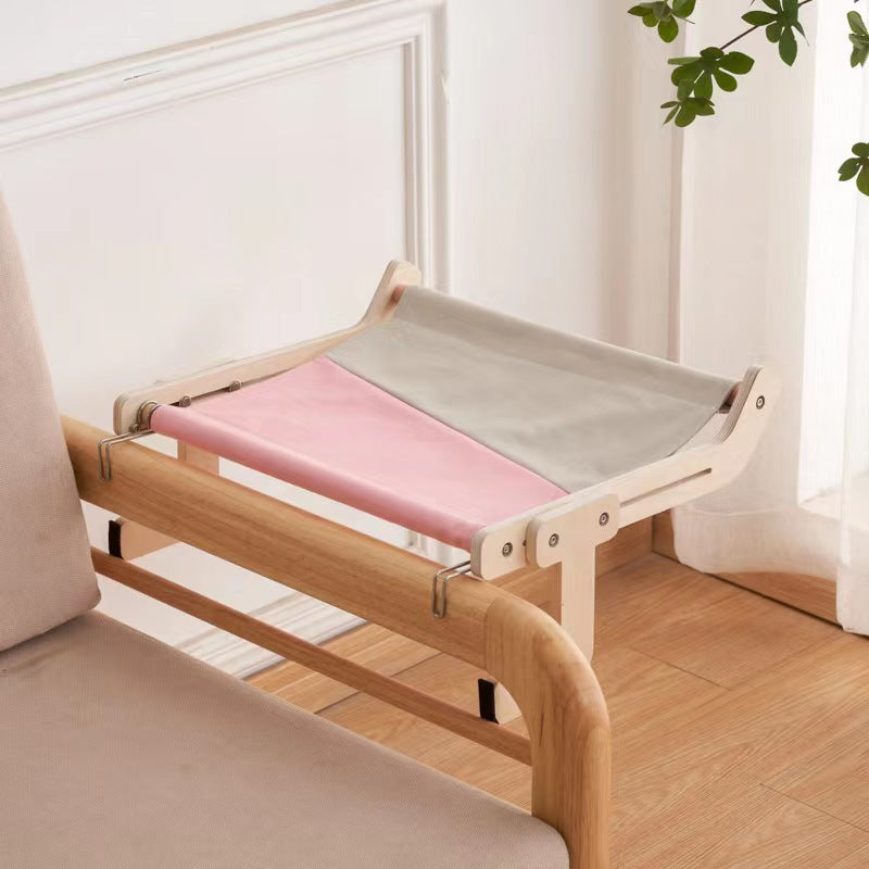 Wall mounted wooden cat hammock with removable padded mat, view 6 of 12