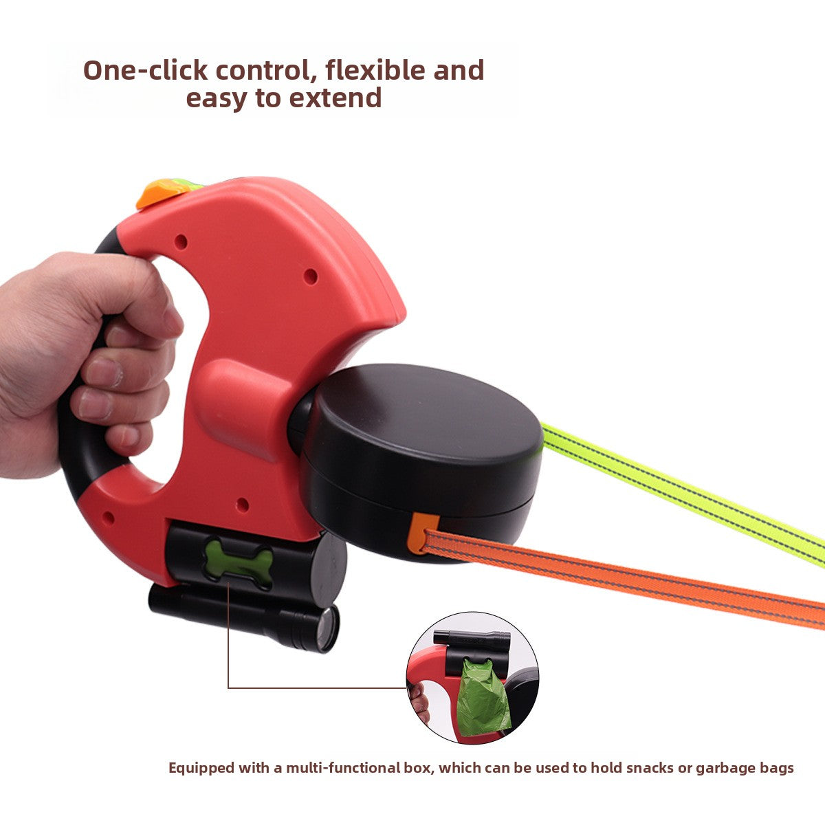 Reflective dual head retractable lead for two dogs, product image 2