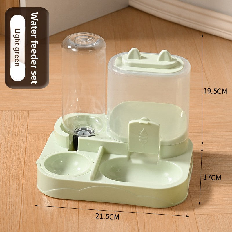 Dual-Compartment Pet Food Bowl with Automatic Water Refill Bottle and Leakproof Design