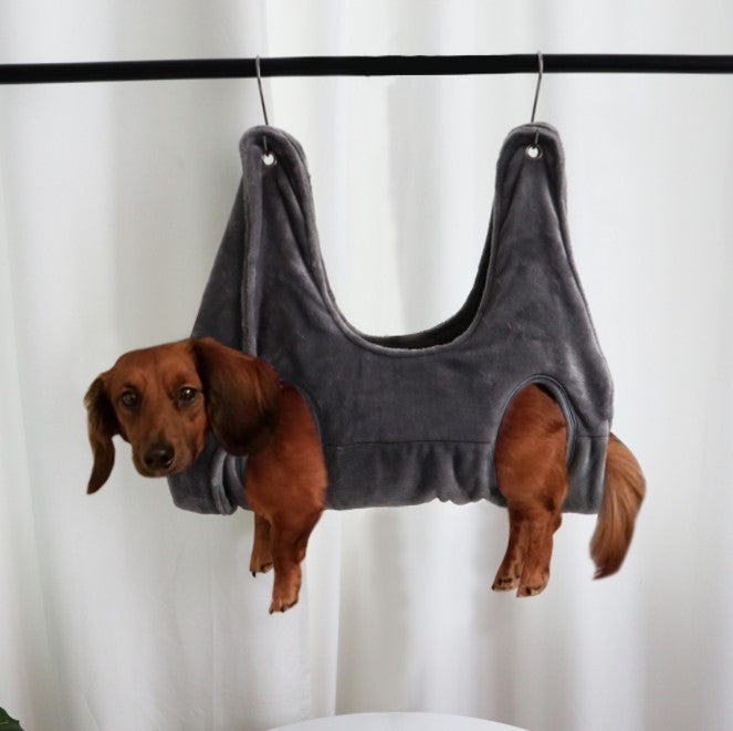 Pink fleece grooming restraint hammock in medium size