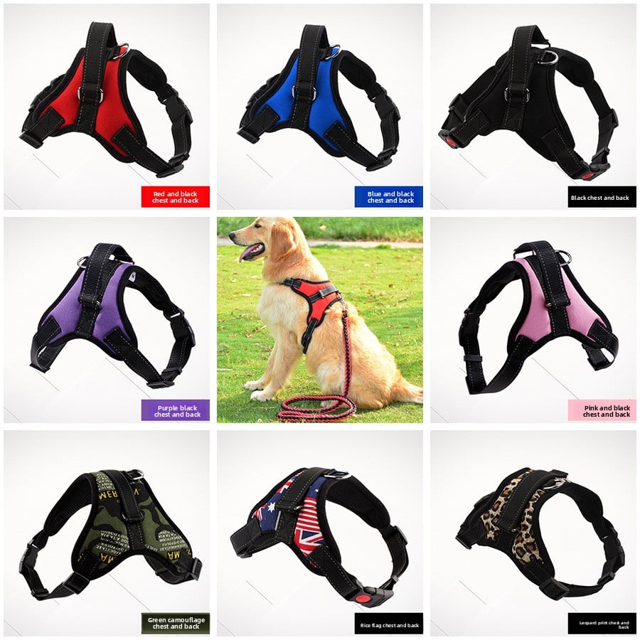 Padded cloth dog harness with Union Jack design in Black, close-up detail