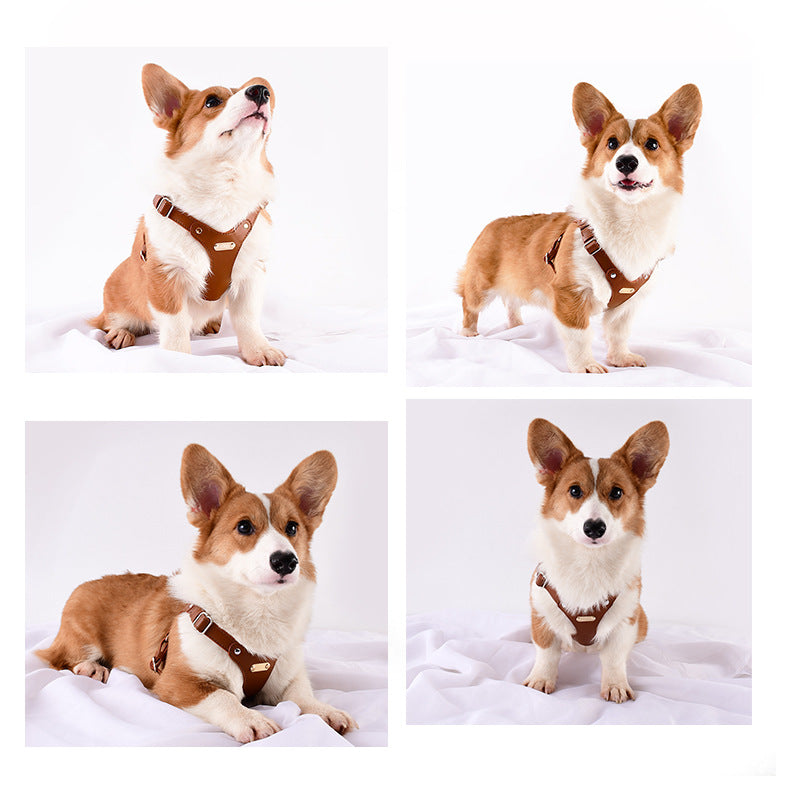 Soft leather look dog harness in deer brown