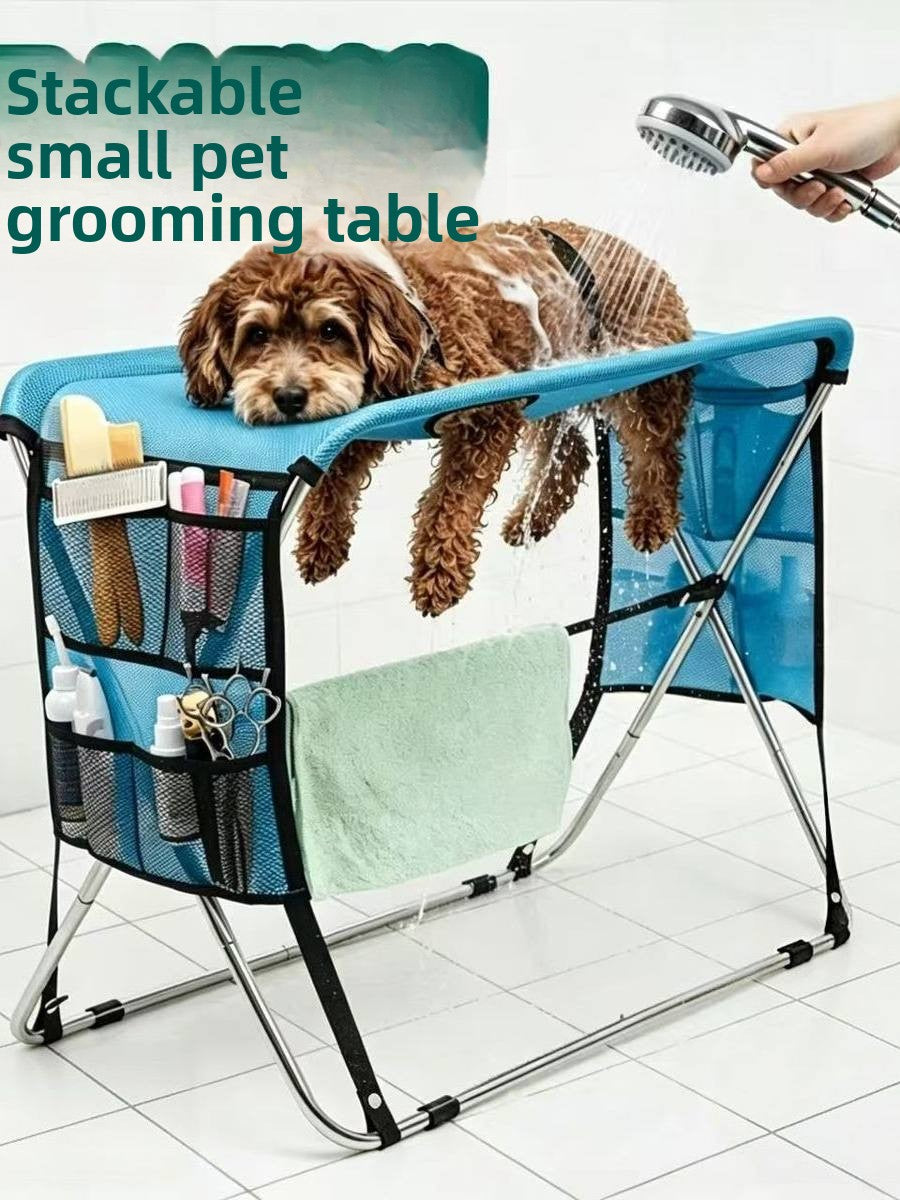 Foldable Dog Grooming Table with Mesh Top and Non-Slip Feet