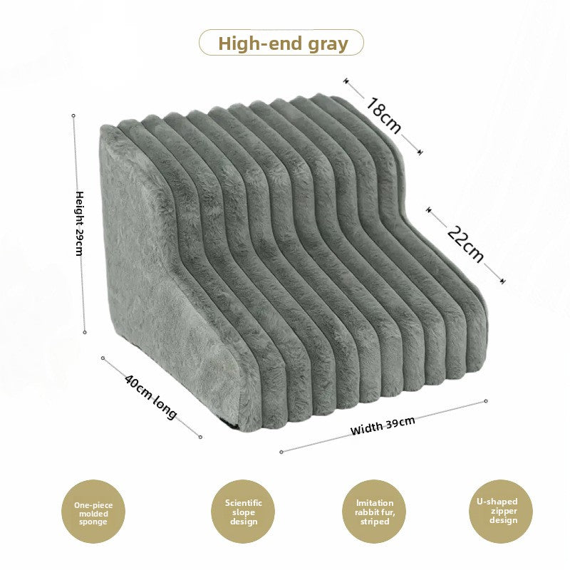 Camel four-step sponge pet steps beside a high bed