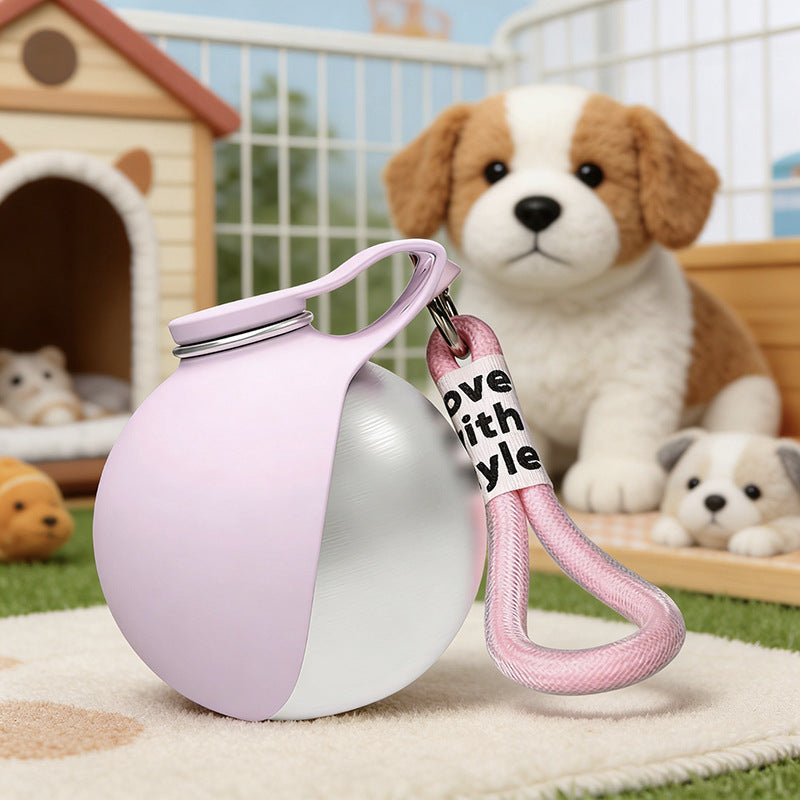 Collapsible stainless steel pet water bottle, close-up detail