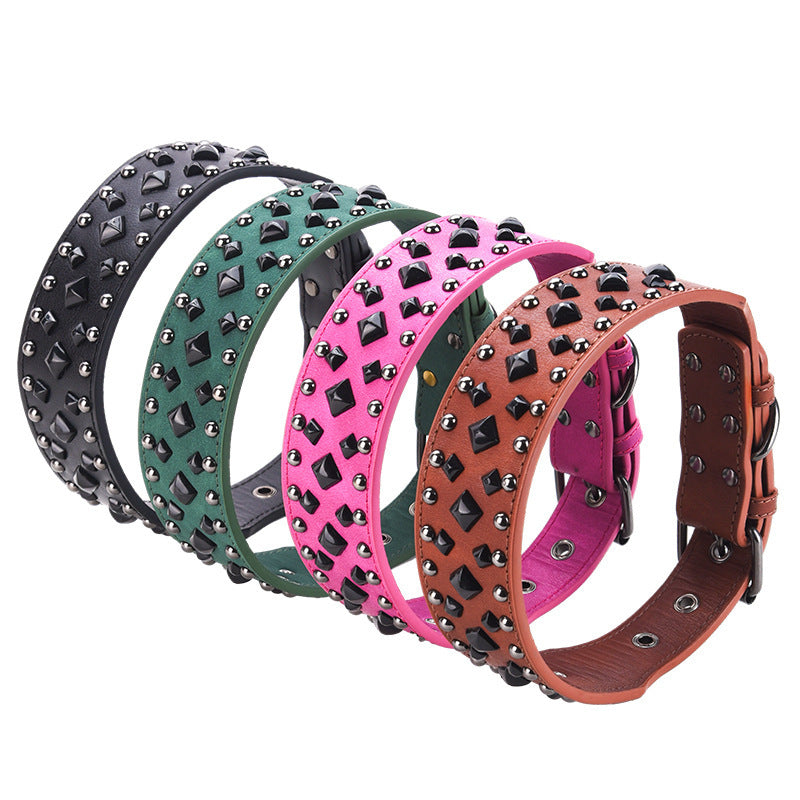 Studded leather dog collar with metal rivets, product image 4