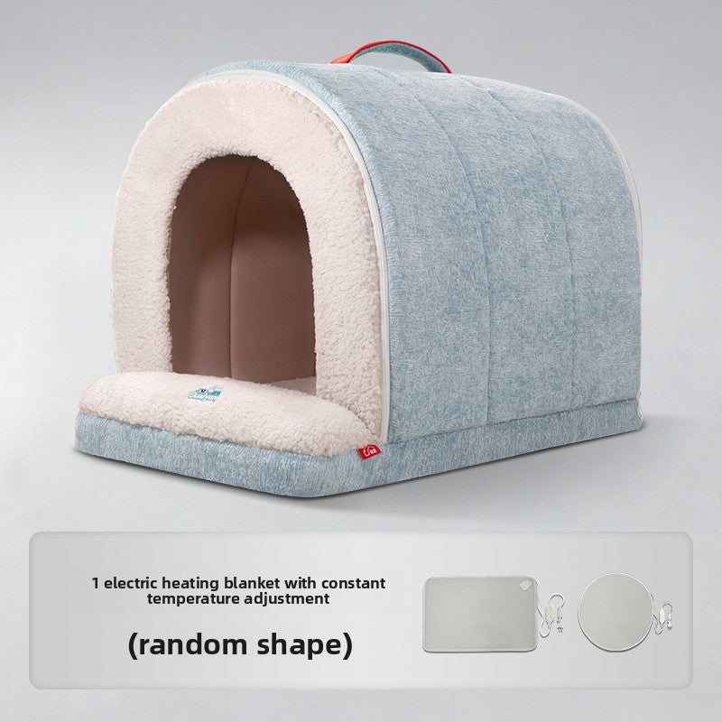 Azure blue semi enclosed roof shaped cat house bed, view 18