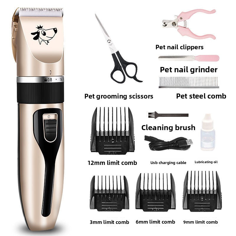 Pet Hair Clipper Set with 4 Limit Combs, Rechargeable Dual Voltage