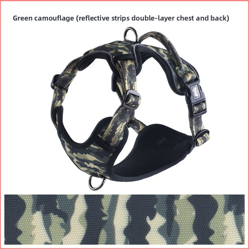 Green camo double layer dog harness with secure buckle