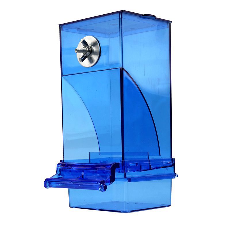 Anti splash cage mounted parrot feeder box in clear plastic, view 5