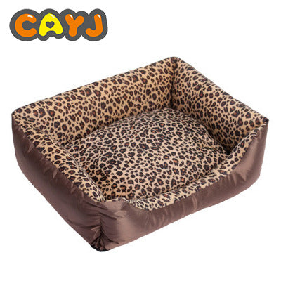Rectangular cotton dog bed with leopard print Oxford cloth outer