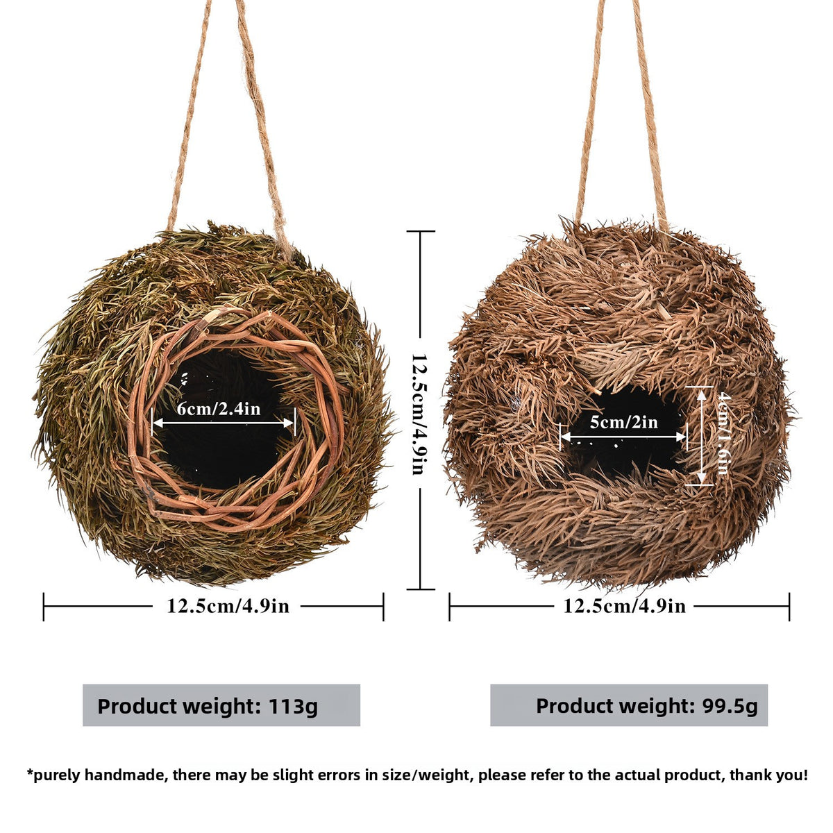 Hand woven natural fibre bird house for garden birds, view 2