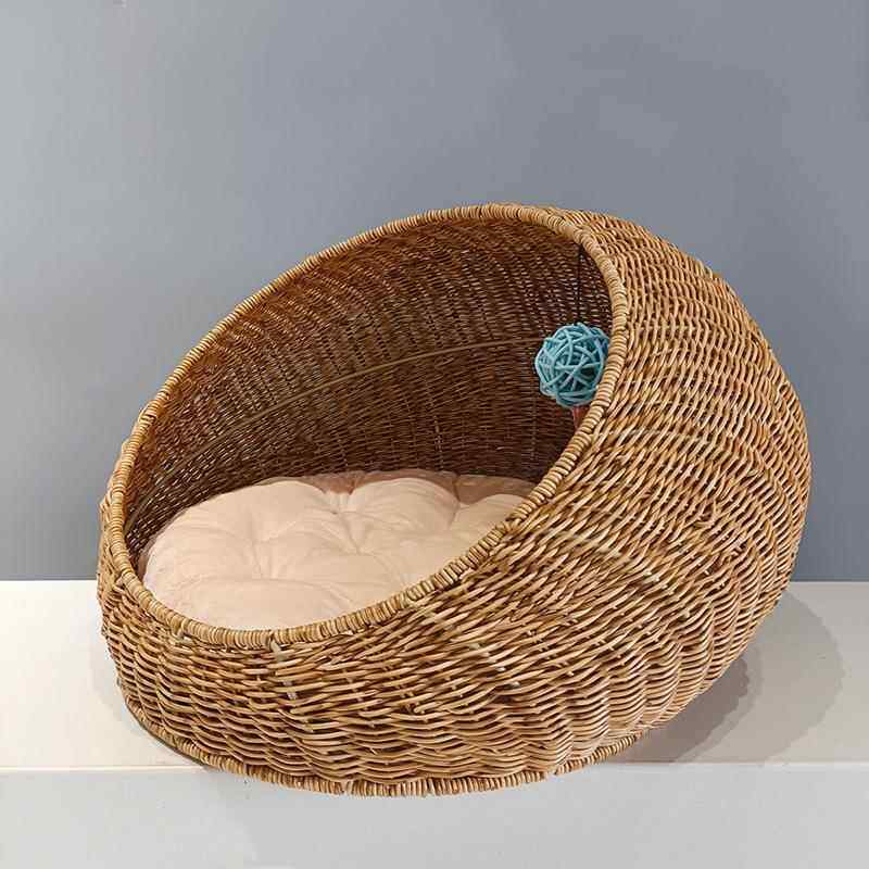 Hand woven rattan cat bed with removable washable cushion, view 15 of 23