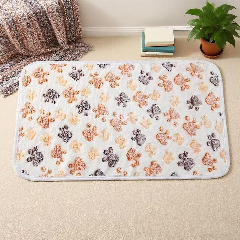 Soft flannel pet blanket with coffee brown footprint print, view 10