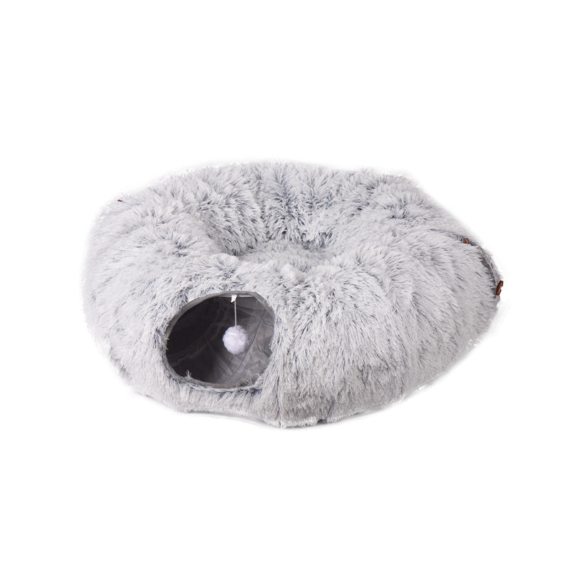 Foldable plush cat tunnel bed and play tunnel, view 3