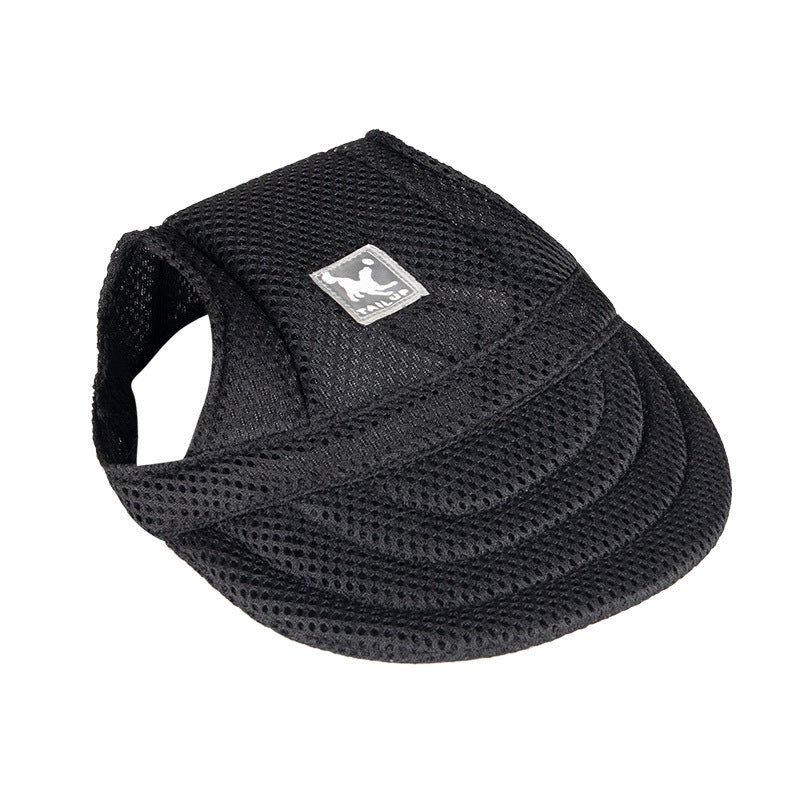 Canvas dog baseball cap for sun protection in Red Letters, showing size and shape