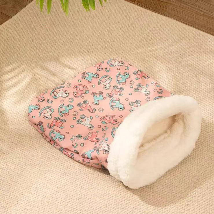 Soft velvet semi-enclosed sleeping bag bed for cats, product image 5