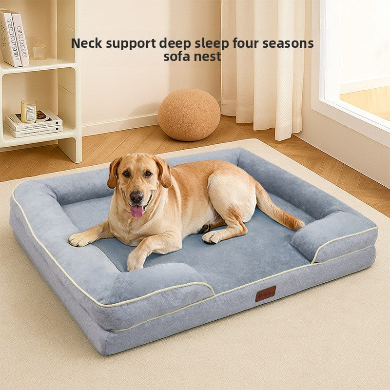 Memory foam dog sofa bed in brown with raised bolsters