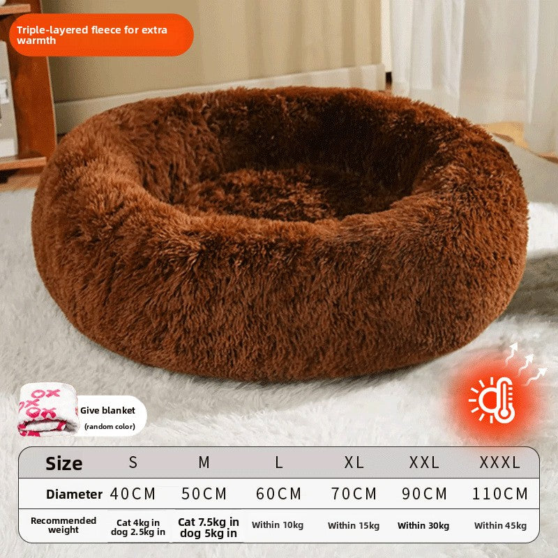 Grey round winter dog bed with matching fleece blanket, photo 45