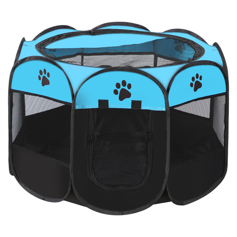 Foldable octagonal Oxford fabric pet playpen tent with mesh windows, product image 1