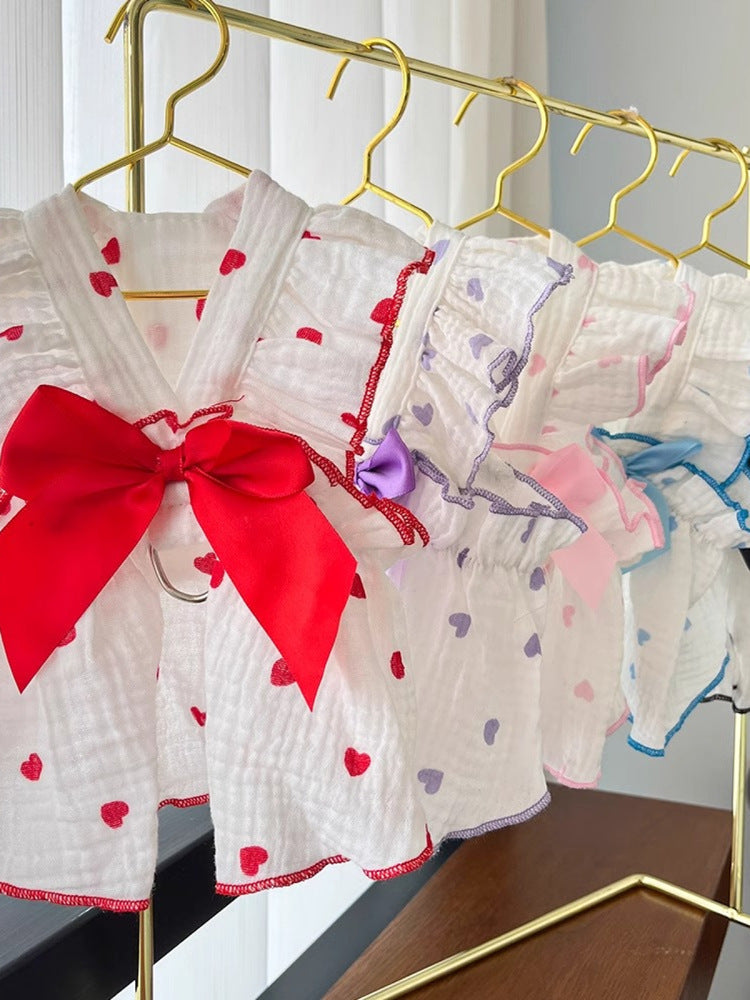 Princess bow cotton cat dress in Blue, in a home setting